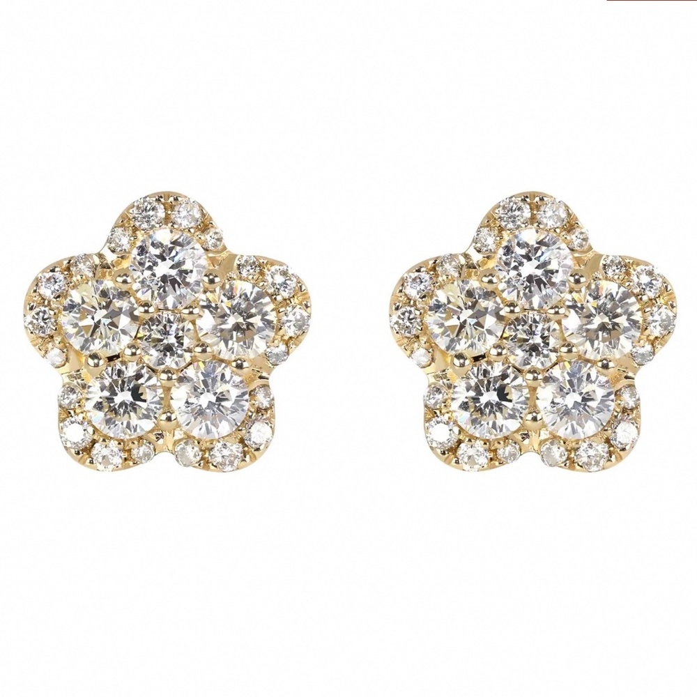 Cluster Flower Yellow Gold Sterling Silver Screw back Star Hip Hop Earrings
